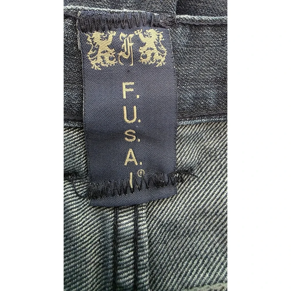 FUSAI Mens Dark Wash Straight Leg Denim Jeans Blue Size 42 x 32